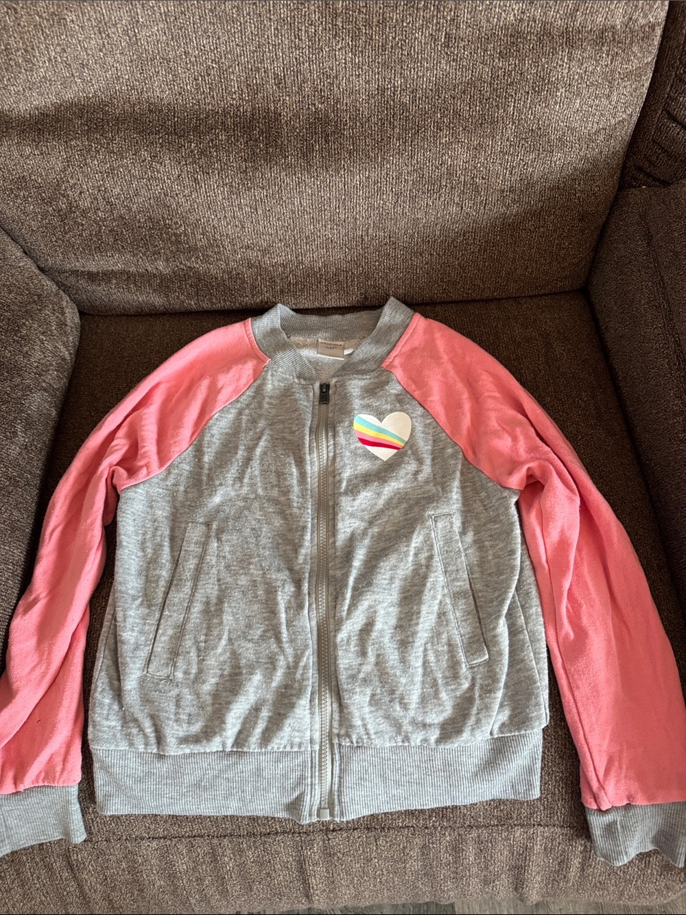 Arizona Jean Company Girls Gray & Pink Heart Zip Jacket